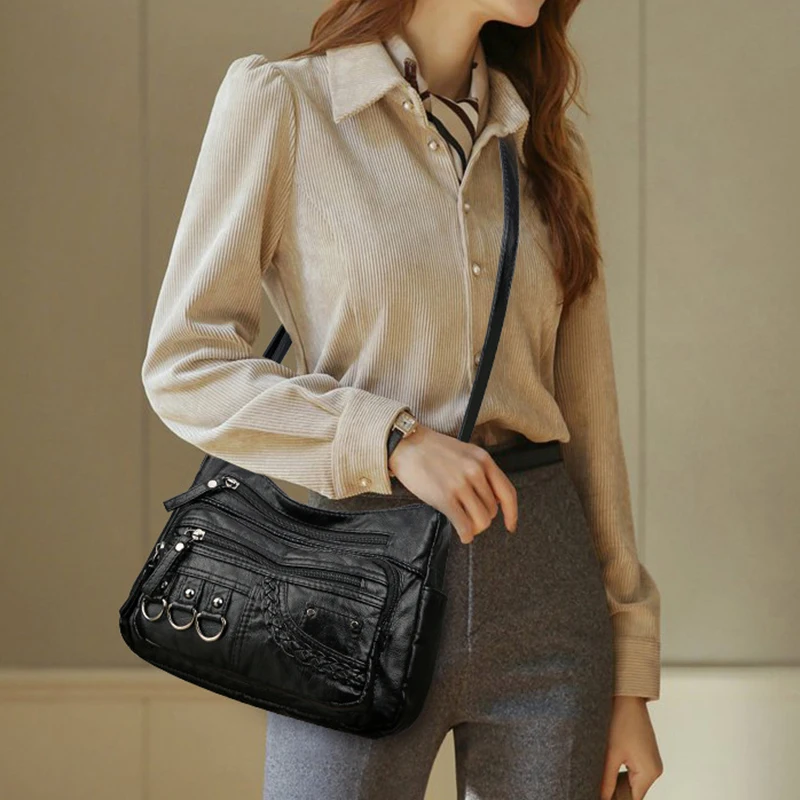 Vintage Pu Leder Luxus Geldbörsen und Handtaschen Hochwertige Damen Tasche Design Multi-Pocket Damen Umhängetaschen – Detail 8