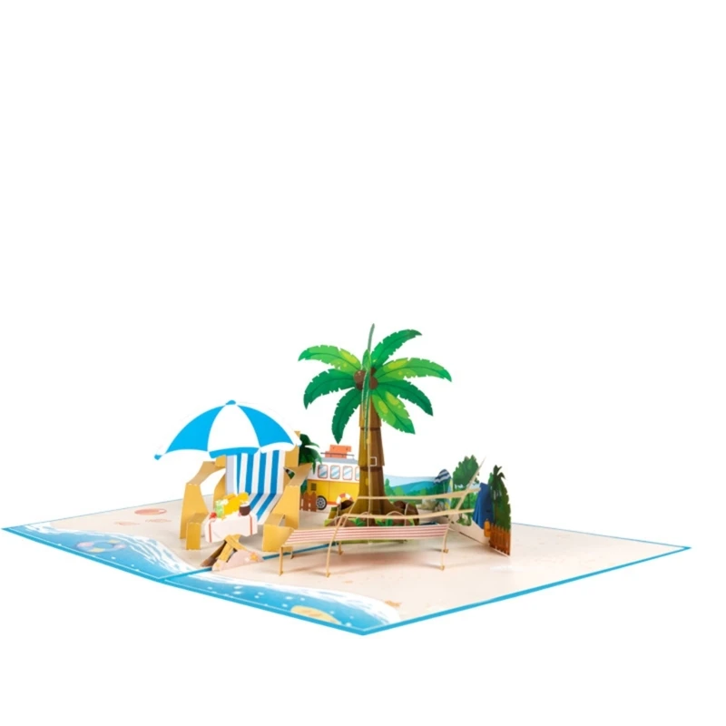 

3D Popup Card Beach Ocean Palms Tree Vacation Greeting Cards for Anniversary Father Day Birthday Retirement Card Gift