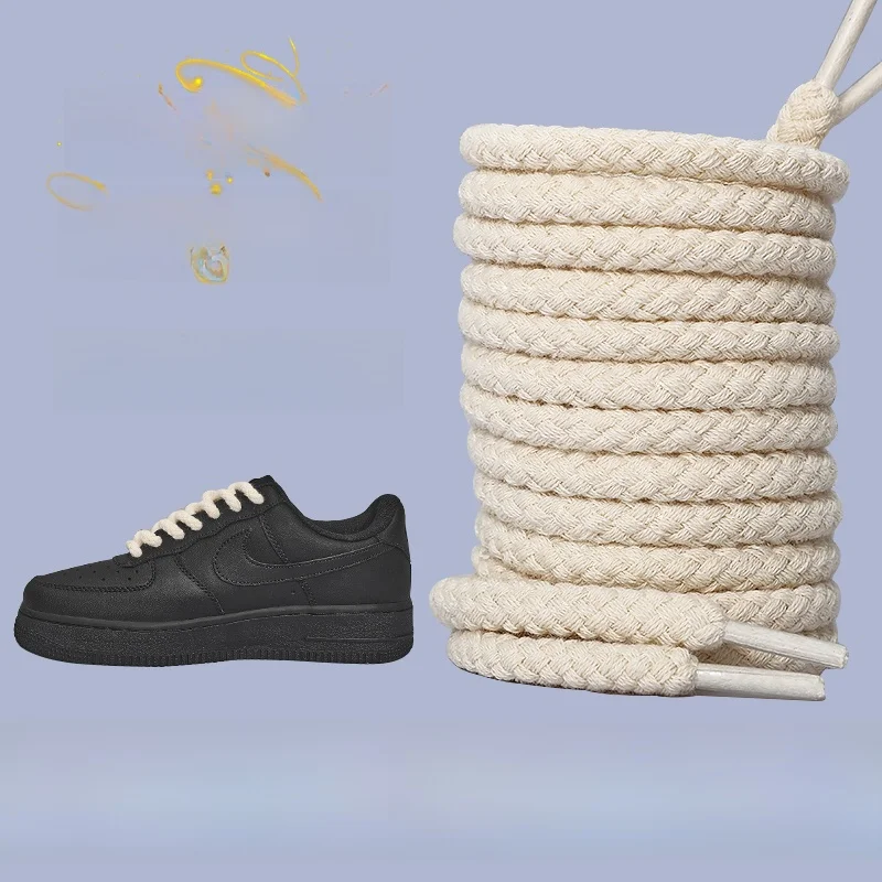 Josen Lighting Hemp Rope Shoelaces Men's round Thickened White And Black Suitable for All Shoe Types Black Knight round Rope