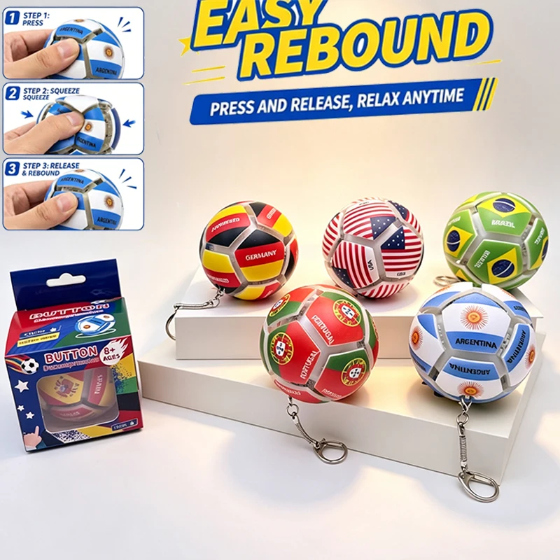 Mini Round Button Football Many Flag Keychain Safety Multicolored Easy Rebound Relief Stress Squeeze Anti-Anxiety Souvenir Gift