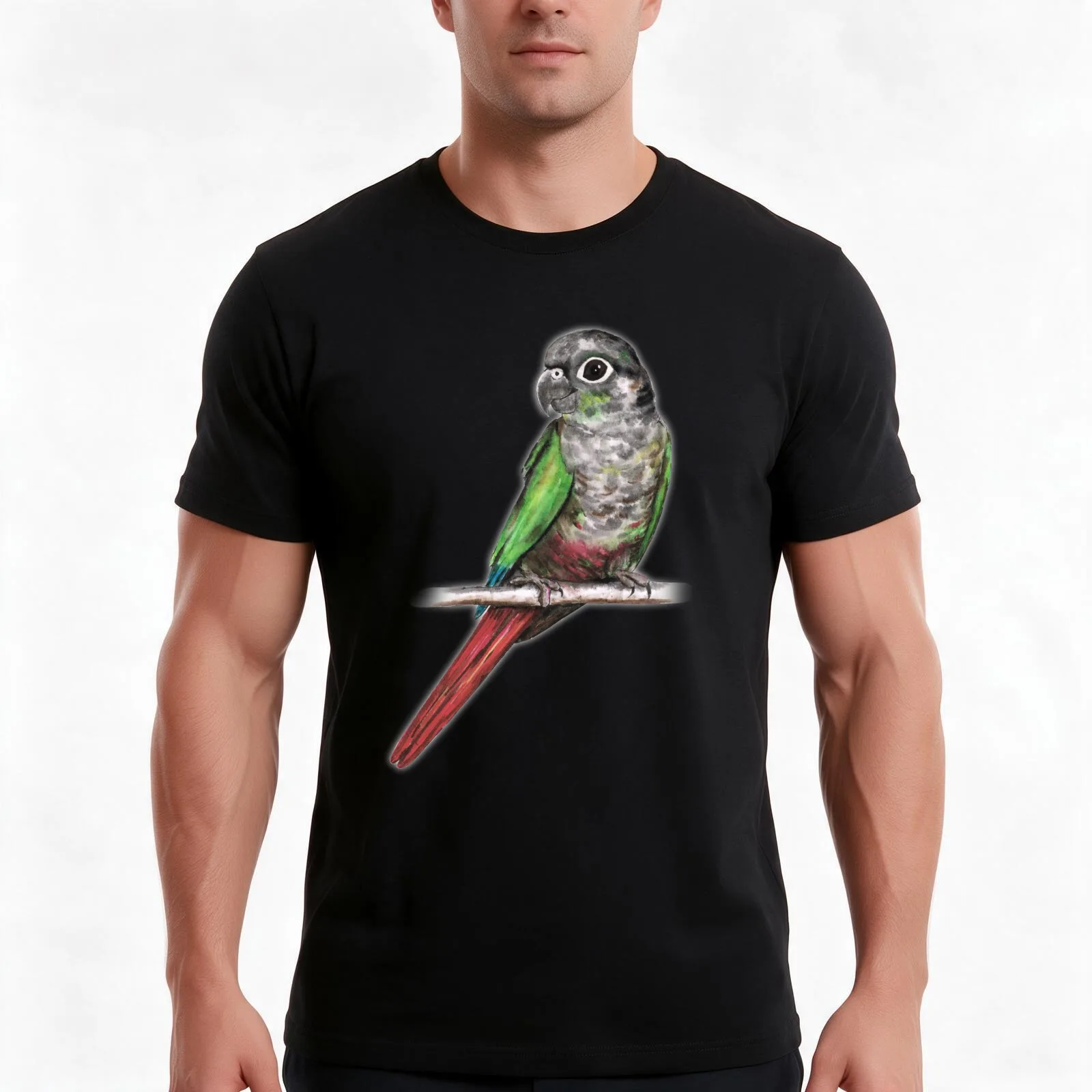 Green-cheeked conure T-Shirt, Summer Casual Cotton Tee, Oversized Streetwear Tops, Vintage Graphic Print, Loose Fit Short Sleeve