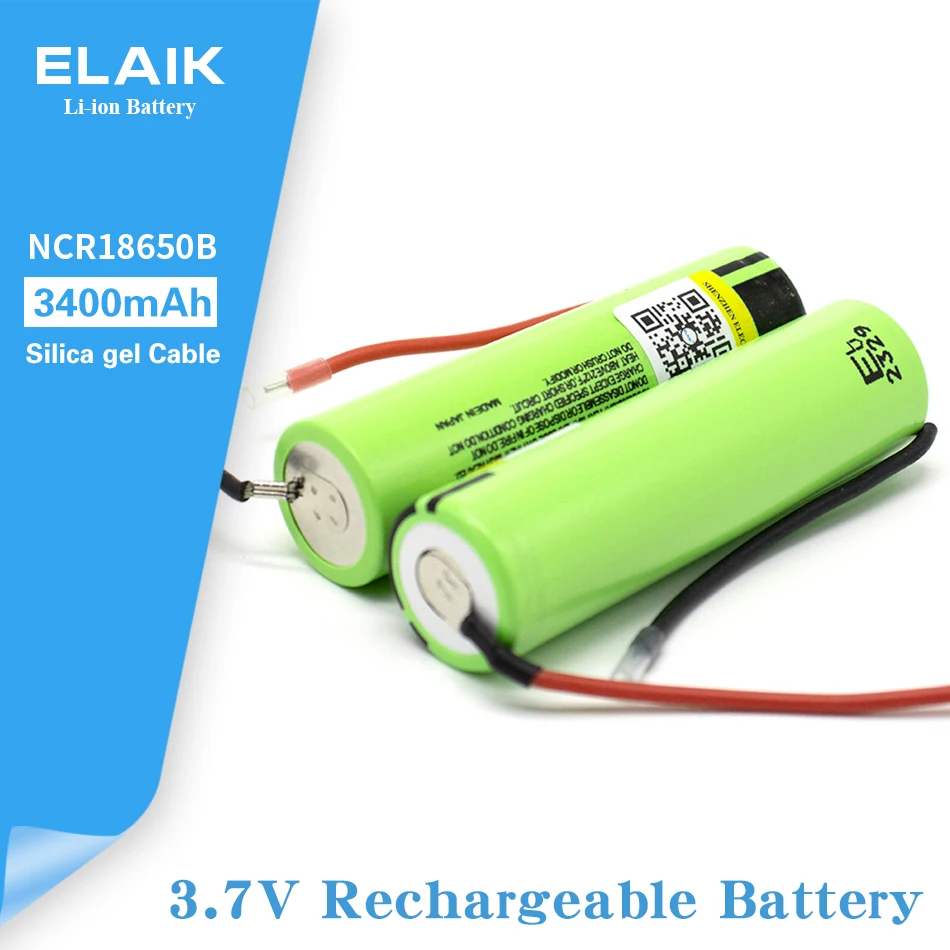 

1-20PCS NCR18650B 3400mAh 3.7V Flashlight battery Rechargeable lithium battery High capacity battery DIY cable