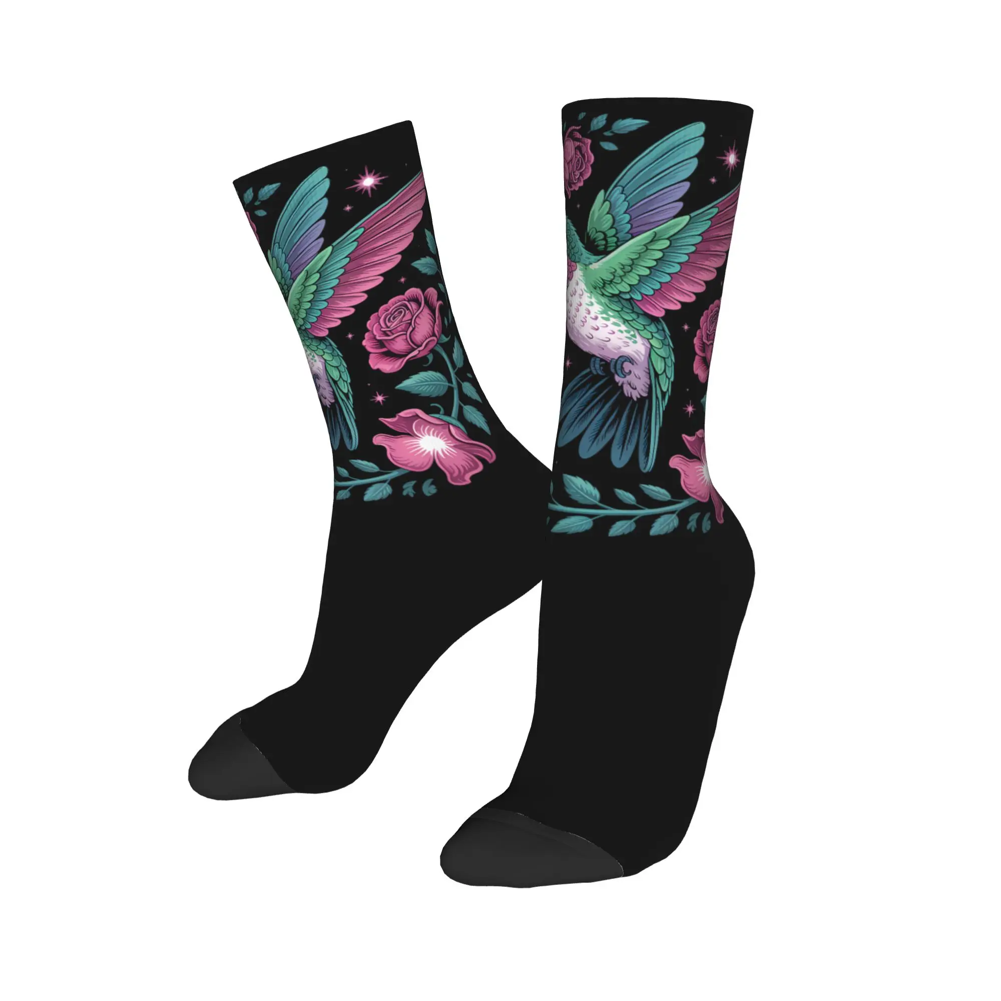Winter Warm Crazy Design Men's Women's Hummingbird Animal Lover Art Tropical Bird Socks  Non-slip Basketball Socks