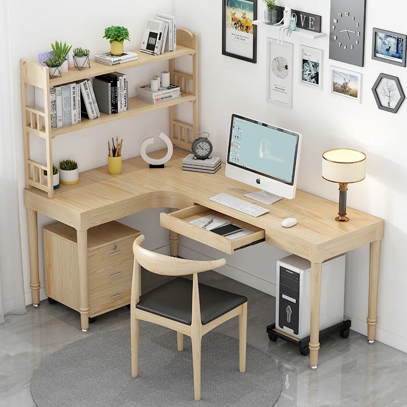 Solid wood L-shaped computer desk Corner workbench Corner desk Student home computer desk