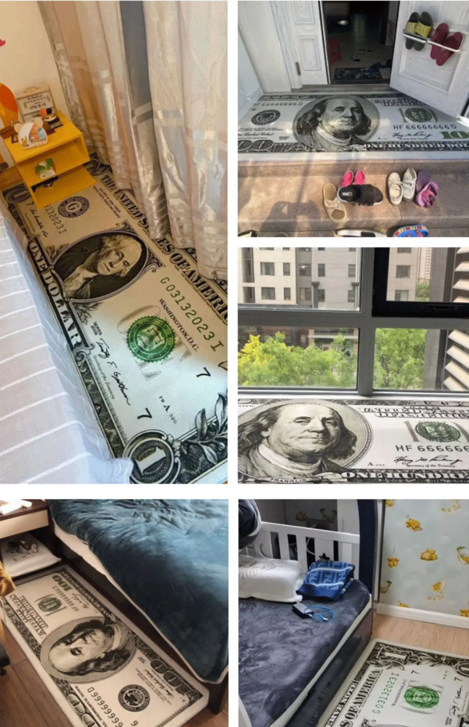 سجادة بنمط العملة الدولارية من VIKAMA - سجادة باب مدخل الحمام - سجادة قدم مضادة للانزلاق للمطبخ - ديكور منزلي لغرفة النوم