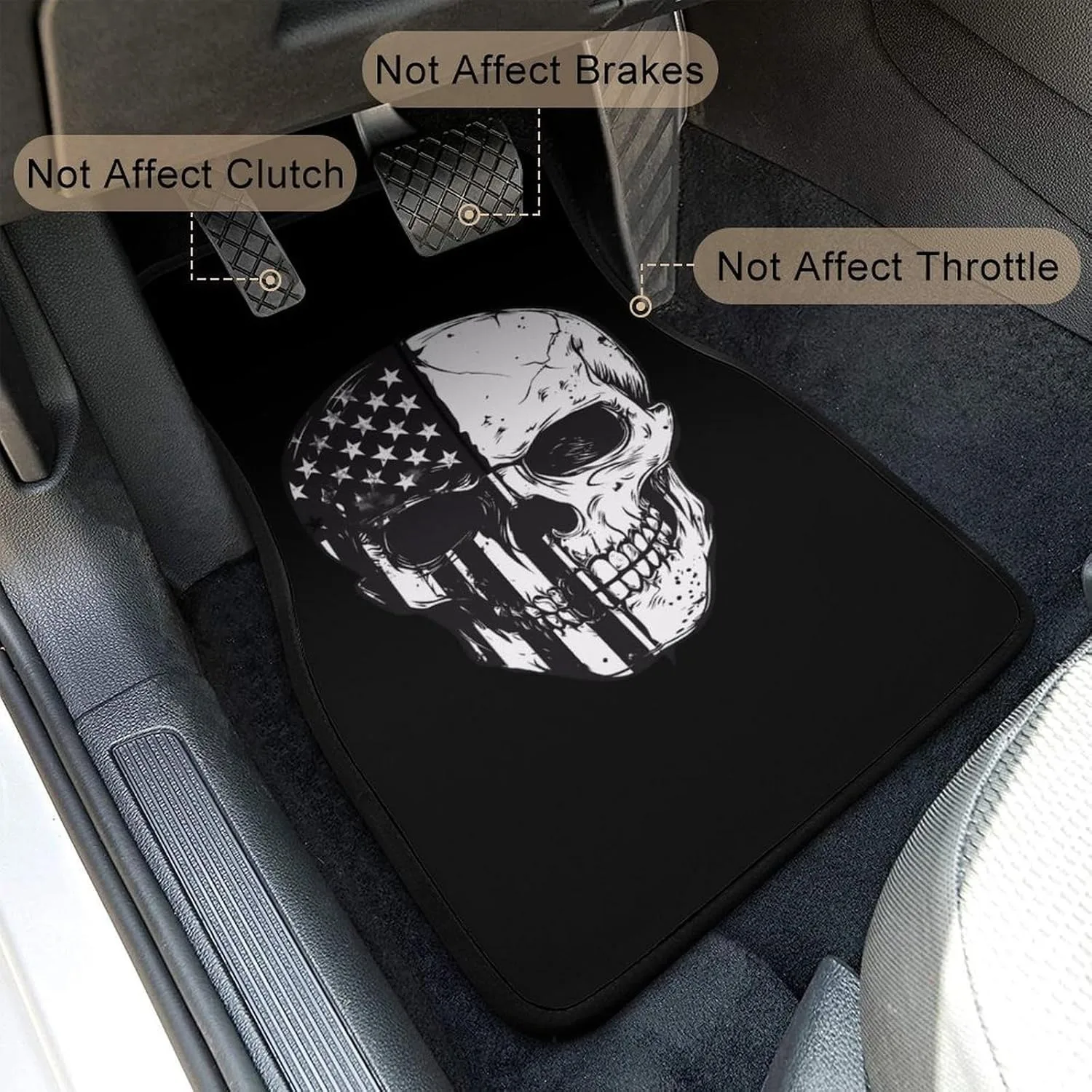 4pcs American Flag Skull Pattern Car Floor Mats, Trendy And Unique Style, Excellent Decorative Pick For Bikers And Patriotic Dri