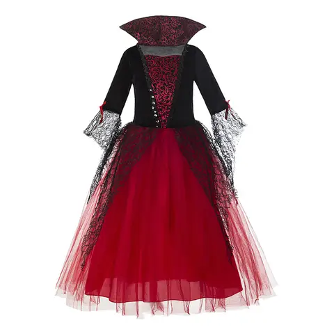 Robe d'halloween Vampire pour enfants, Costume de Cosplay de sorcière gothique de mariée fantôme, vêtements de fête de carnaval noirs et rouges pour filles