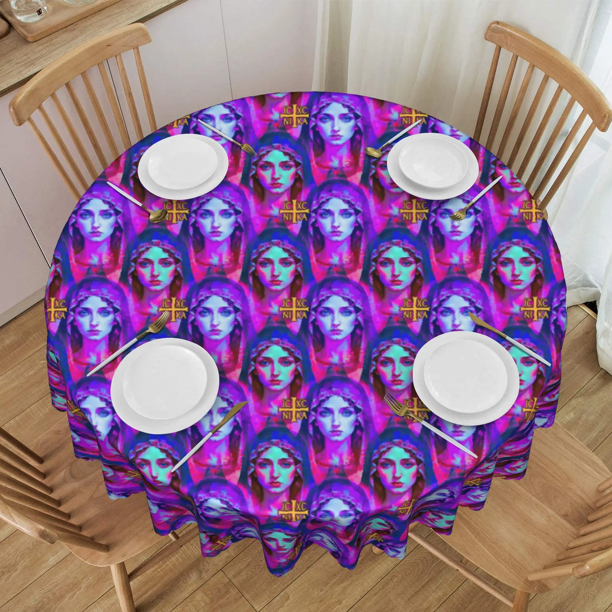 Nappe Ronde 60 Pouces IC XC NI KA Divine Mère Grâce et Compassion avec Christogramme Croix pour Mariage