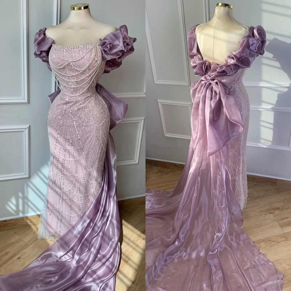 

Customized High Quality Luxury Evening Gown Sequined Beading Off-the-shoulder Trumpet Long Dresses Bespoke Occasion Glitter