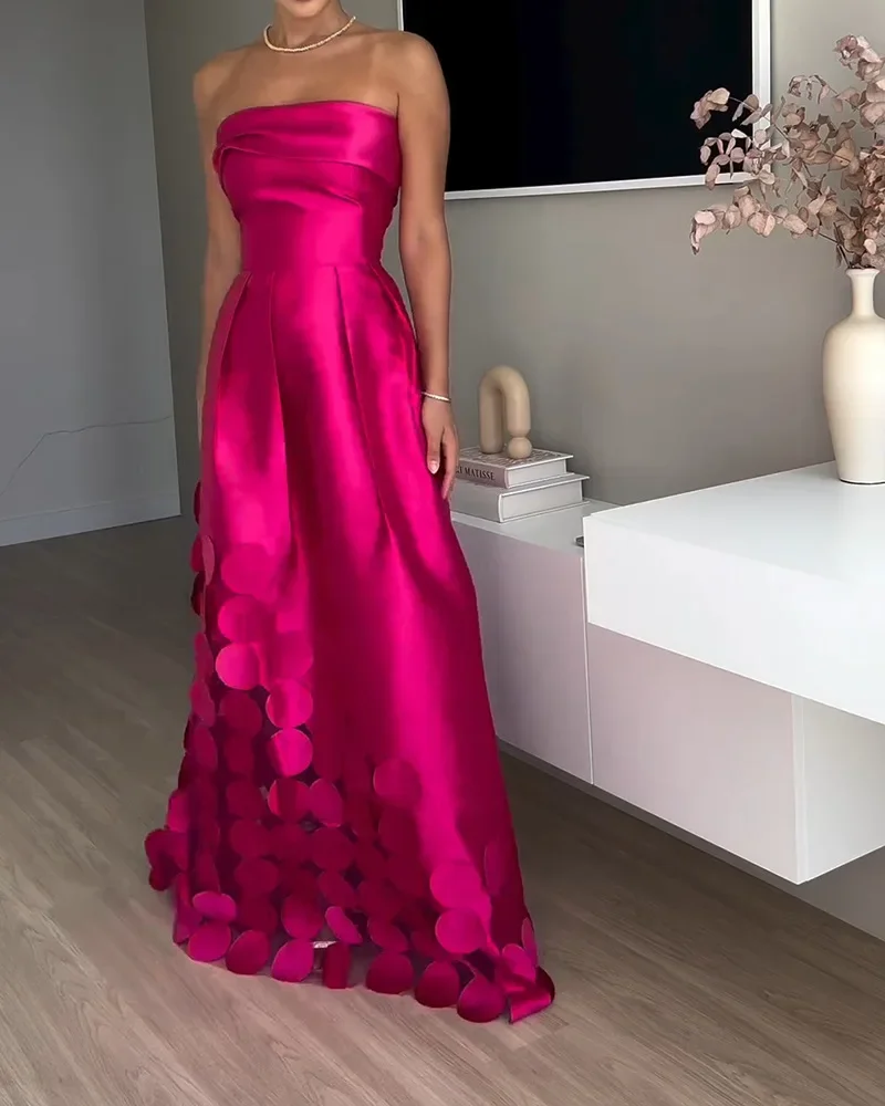 Femmes élégantes 3D robe de soirée florale sans bretelles Satin invité de mariage fête Club Cocktail Maxi robes pour les femmes 2025