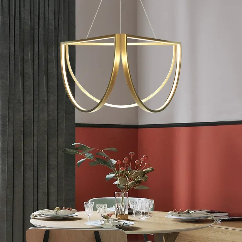 Nordic Designer LED Stainless Steel Pendant Light for Dining Room Living Room Island Bedroom Hotel Semi-circular Chandelier