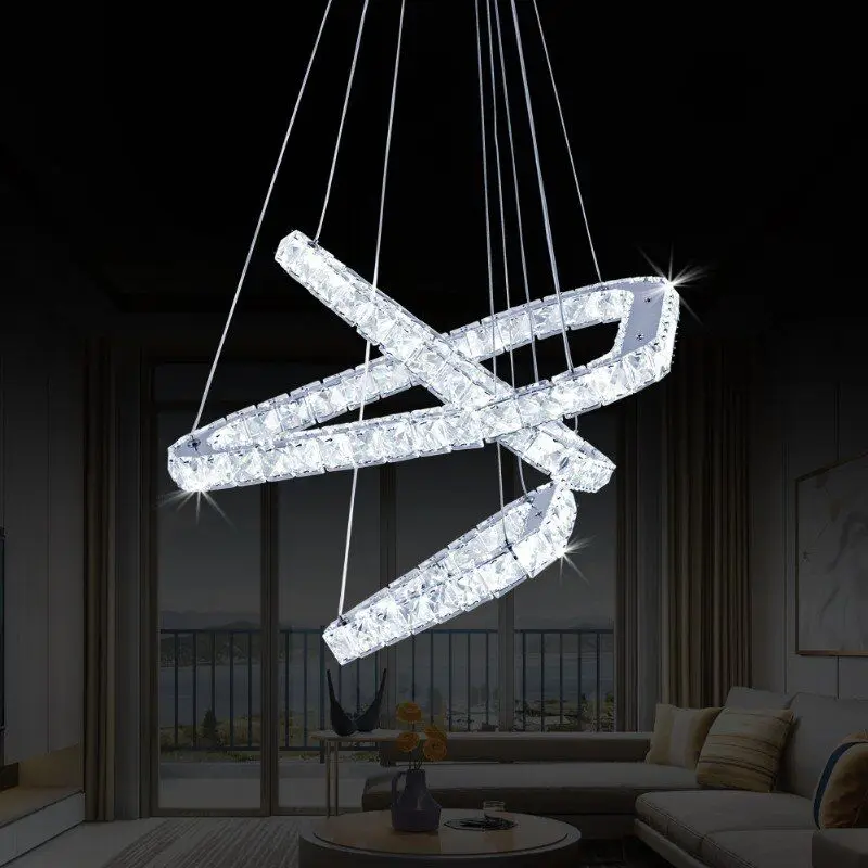 

Modern Pendant Light K9 Led Crystal Ceiling Lamp Chandelier Ring Chrome Plafonier Fixture Dining Living Room Decorate Luminaire