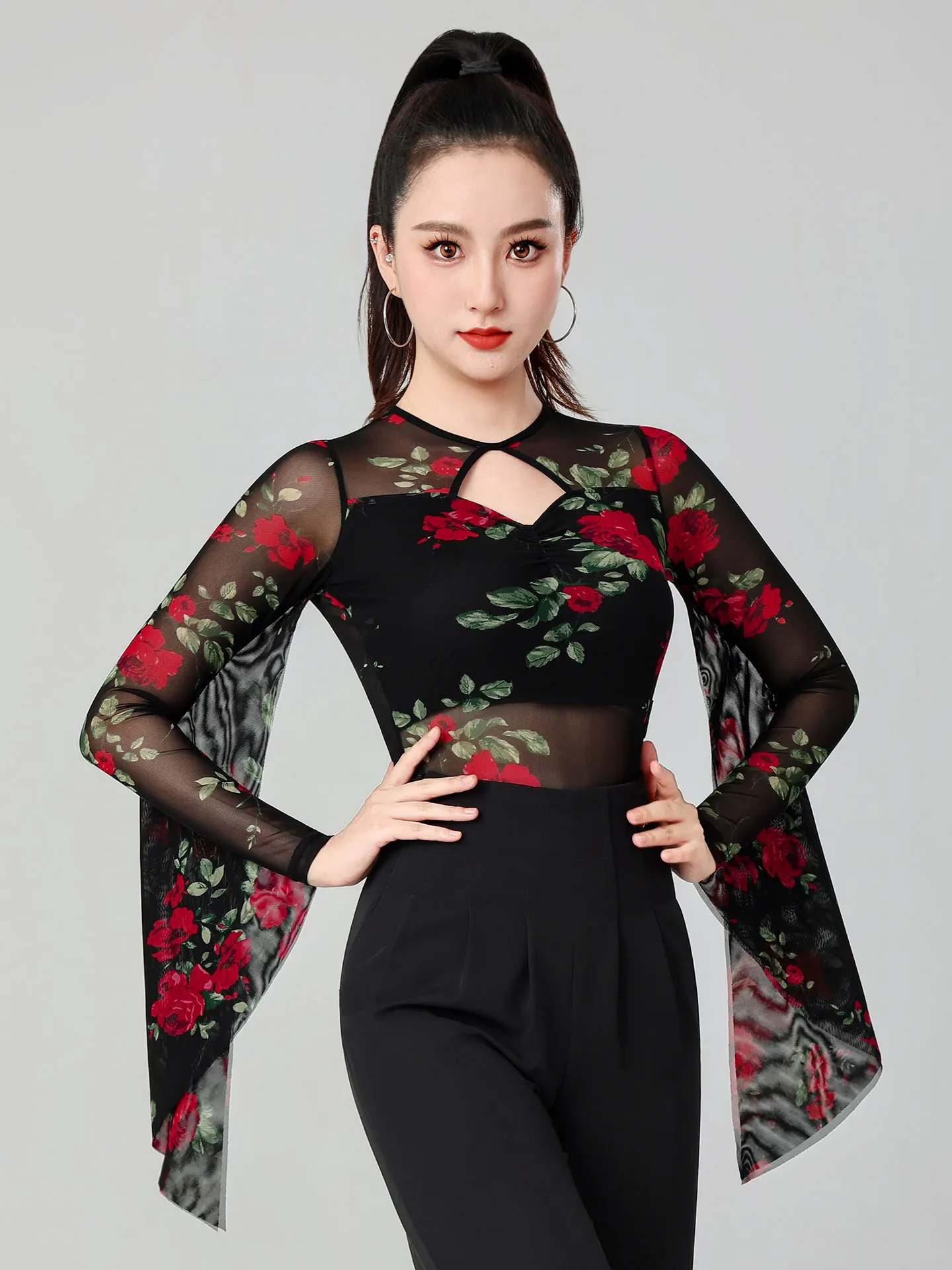 Abiti per la pratica della danza latina Temperamento alla moda stampato Body da ballo standard nazionale di marca di fascia alta da donna