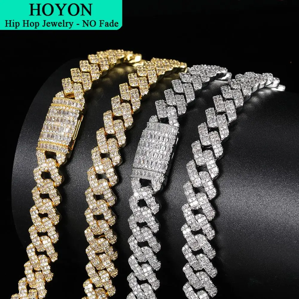 

HOYON 10mm Sparkling Iced Out Diamond Cuban Chain Men's Necklace 925 Silver Plated Bracelet AAA Cubic Zircon Hip hop Jewelry