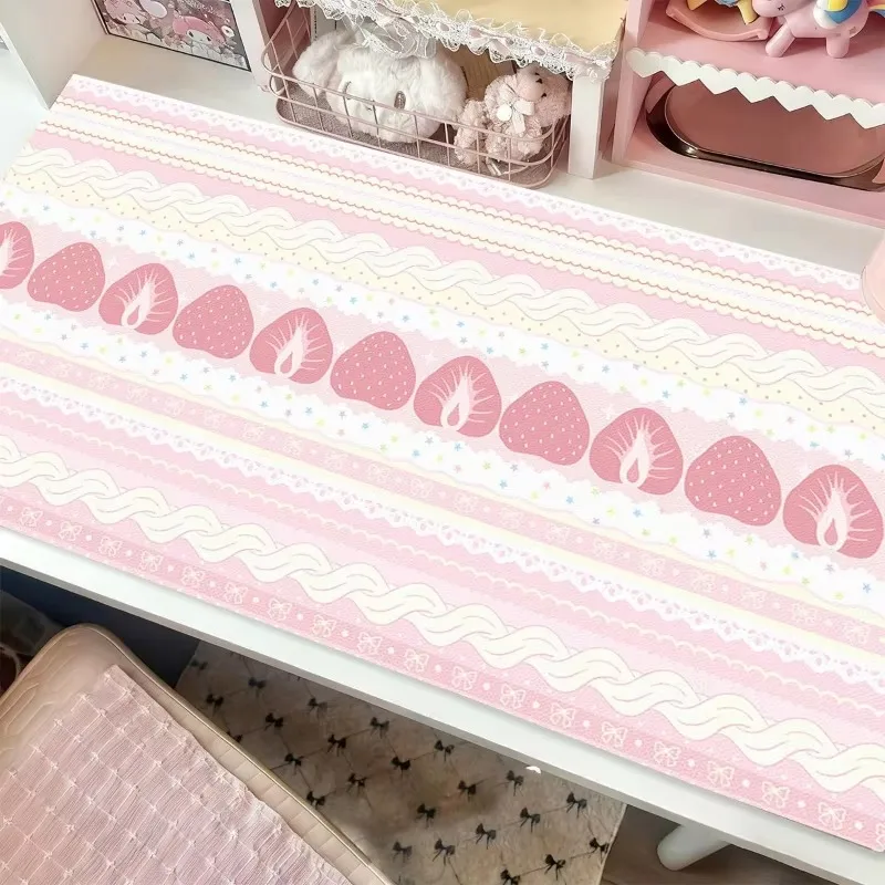 Cute Pink Strawberry Fruit Cake Pu Leather Mouse Pad Waterproof Desk Mat Gaming Keyboard Protector Dorm Table Mat Accessories
