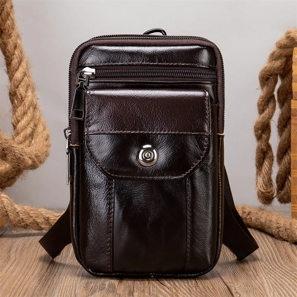 Small Shoulder Bags for Men Genuine Leather Phone Bag Casual Belt Bag Men Fanny Pack Messenger Purses Bags