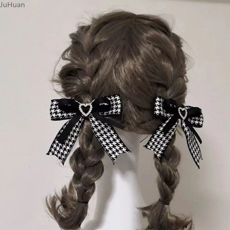 

Japanese Sweet Lolita Hair Accessories Female Mining Series Mass Production Hairpin Plaid Ribbon Bow Love Edge Clip for Women