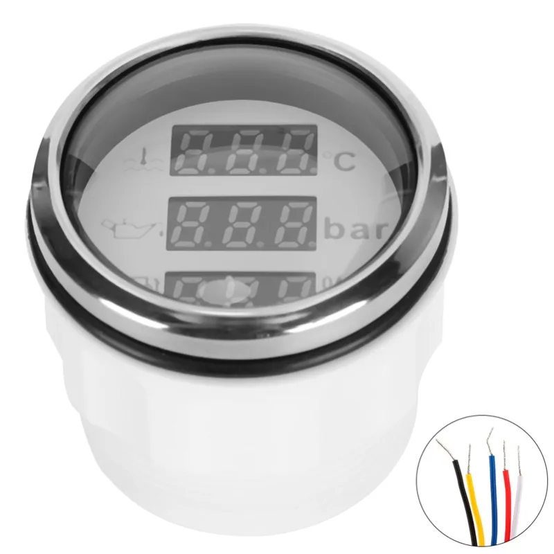 

3‑In‑1 Meter Cooling Water Temperature Oil Pressure Fuel Level Gauge European Standard 0‑190ΩWhite Dial