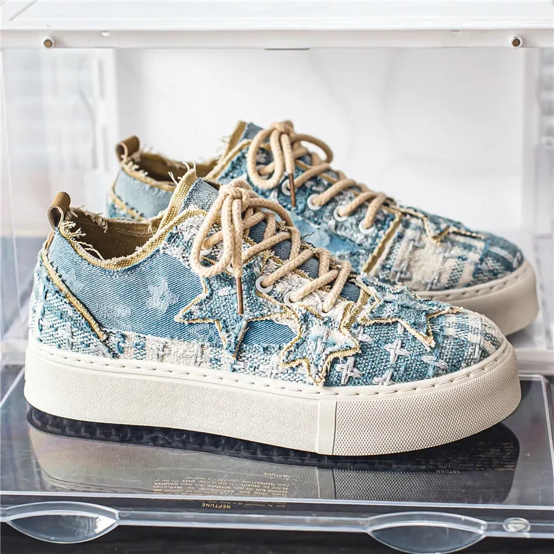 

New Men's Thick Soled Casual Sports Board Shoes, Fashionable, Versatile, Personalized, Star Tied Casual Shoes Size 39-44