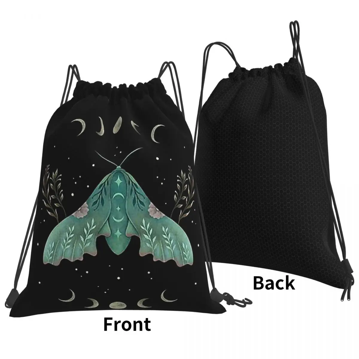Luna And Moth Backpacks Portable Drawstring Bags Storage Bag Book Bags for Travel School