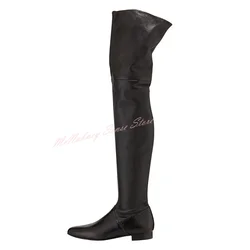 Round Toe Flat with Boots Over The Knee Solid Leather New Style Boots Women Sexy Shoes Winter Party Casual Designer Side Zipper