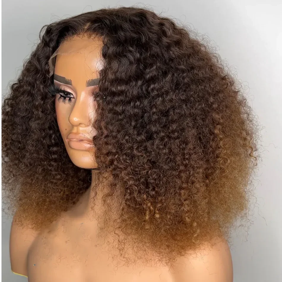 Kinky Curly Soft Lace Front Wig pour femmes noires, 26 "de long, Ombre, Blonde, Marron, Deep Lace Front Wig, Baby Hair, Pre-Plucked, Natural Hairline, 180Density