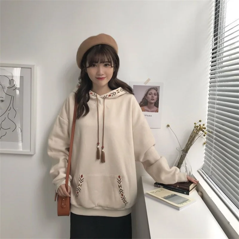 Sudadera con capucha para mujer, Jersey holgado informal con cordón, chaqueta de gran tamaño de manga larga de estilo chino a la moda