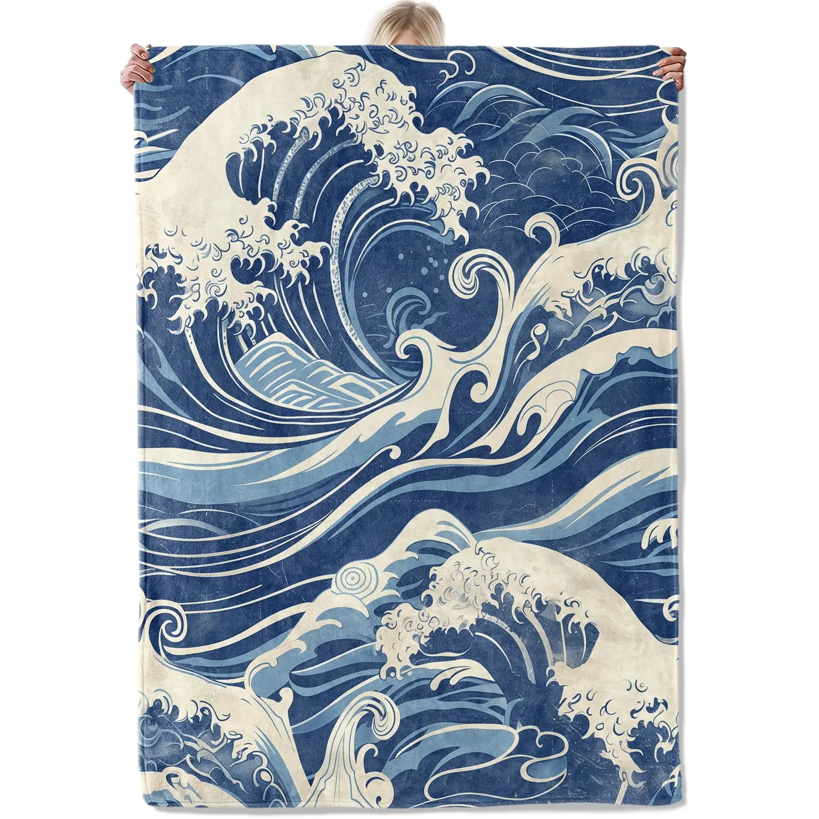 Blanket Throw Japanese Ocean Wave Sea Foam Print Cozy Sofa Bed Blankets Ukiyo E Aesthetic Room Decor Birthday Gift Blanket