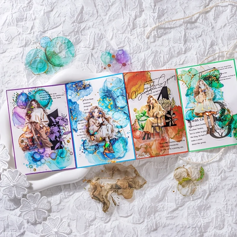 1pc, Stardust Track Series Stickers - Sparkling Gold Foil and Watercolor Splash Design, Suitable for DIY Stickers