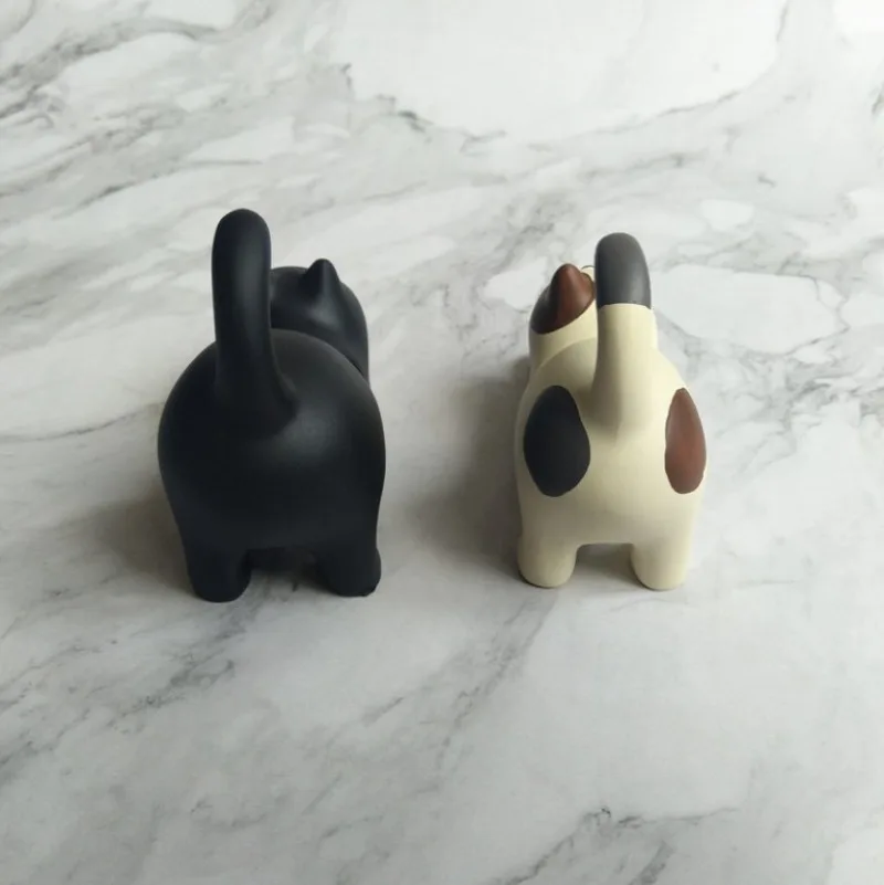 스트레칭 고양이 데스크탑 홀더, 검은 고양이 장식품, 휴대폰 홀더.