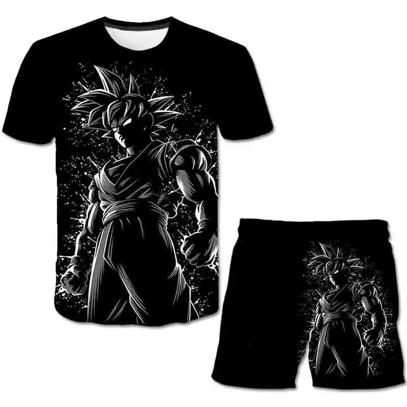 Men's Summer Dragon Ball Children's Goku Vegeta Clothing Set T-shirt + Shorts 2-piece Children's Clothing Set 4-14 Years Old