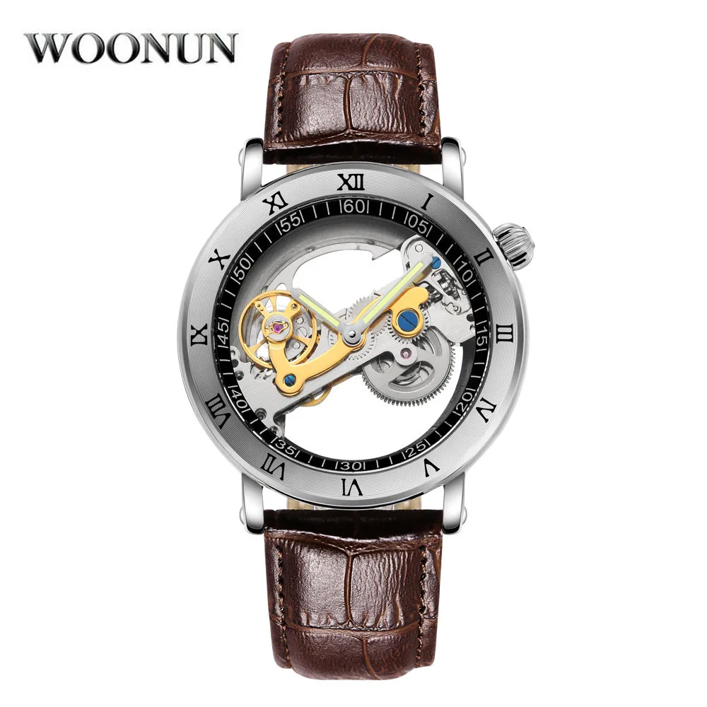 

Unique Single Bridge Transparent Watch Men Luminous Hands Automatic Mechanical Wristwatches Men Tourbillon Watches Reloj Hombre