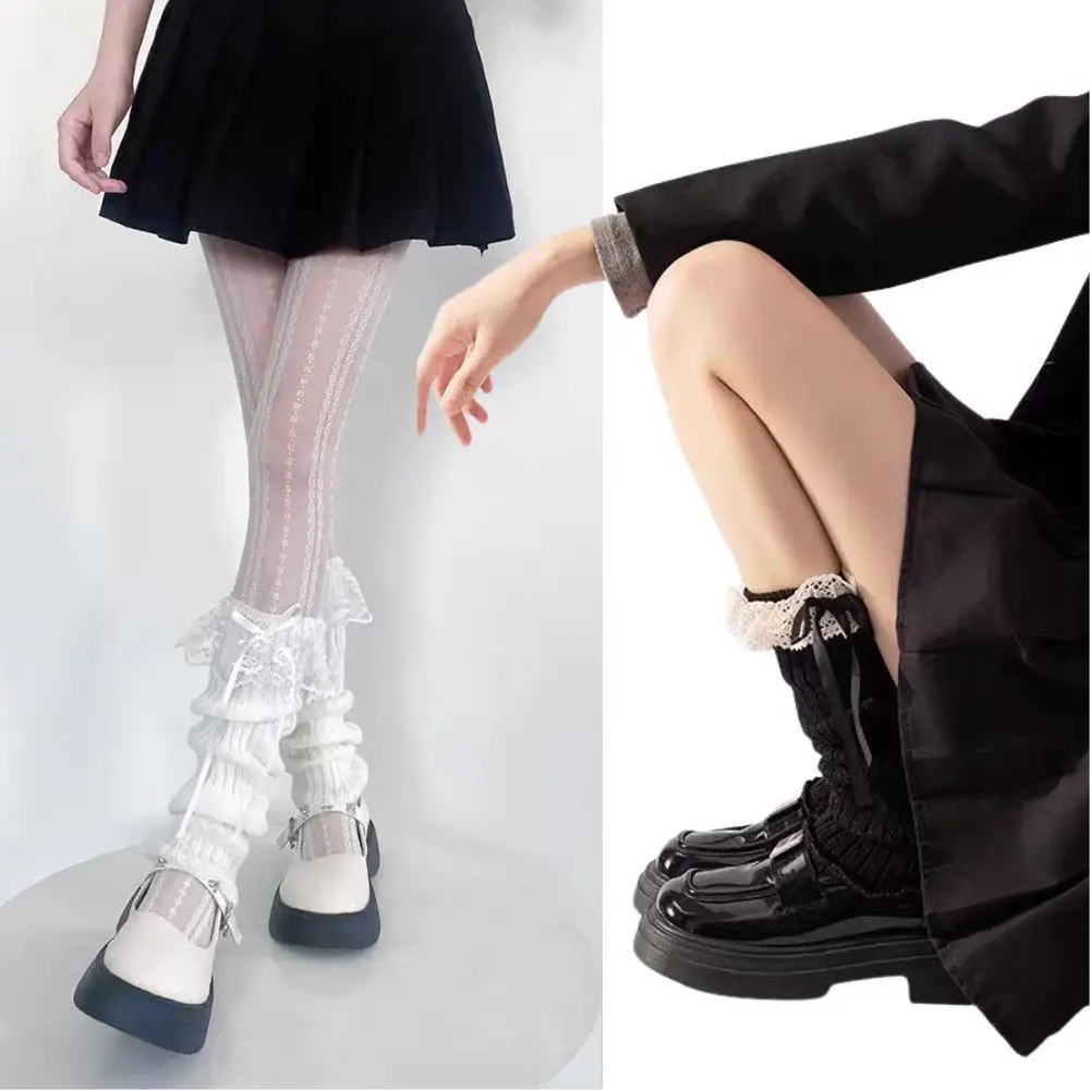 

JK Bubble Socks Корейские длинные носки в стиле Лолиты Осенние гетры до икры Сладкие гетры с бантом Носки с рюшами Готические гольфы Y2K Чулки