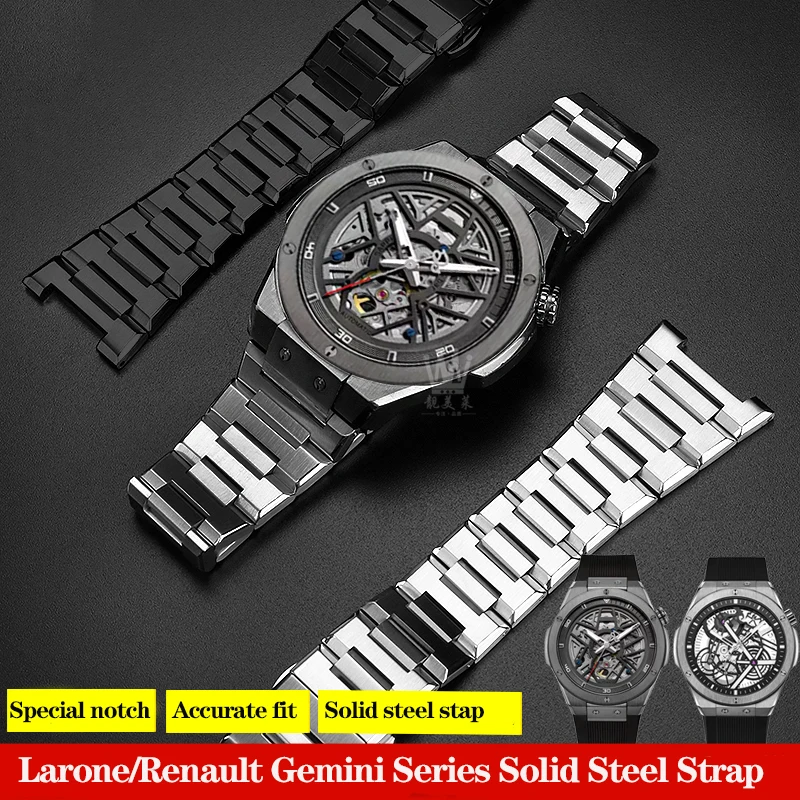 For Larone Rarone/Renault Gemini Steel Band 8840129 8840149 Notched Strap Stainless Steel Solid Metal Bracelet Watch Band