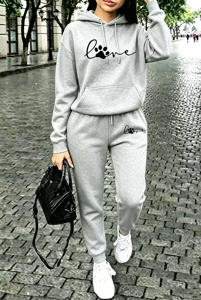 2026 New in Womens Outfits Print Casual Hooded Sweatshirts Outdoors Sports Jogging Clothing Fall Winter Single Item Hoodie Pants