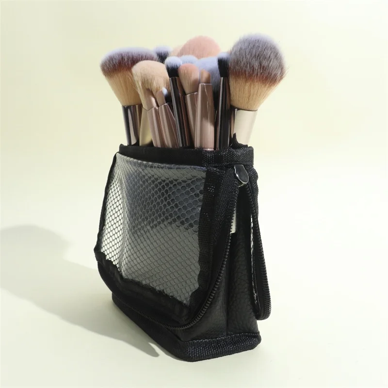 Makeup Brush Bucket Bag Stand Cosmetic Bag Net Zipper Makeup Brushes Storage Case Makeup Artists Foldable Cosmetic Tool Bags