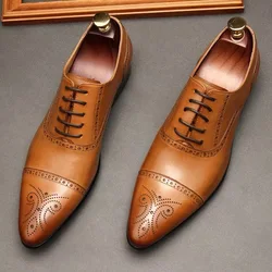 British Style Pointy Business Dress Shoes Men's Shoes Carved Business Casual Leather Shoes Spring Summer Formal Wedding Shoes