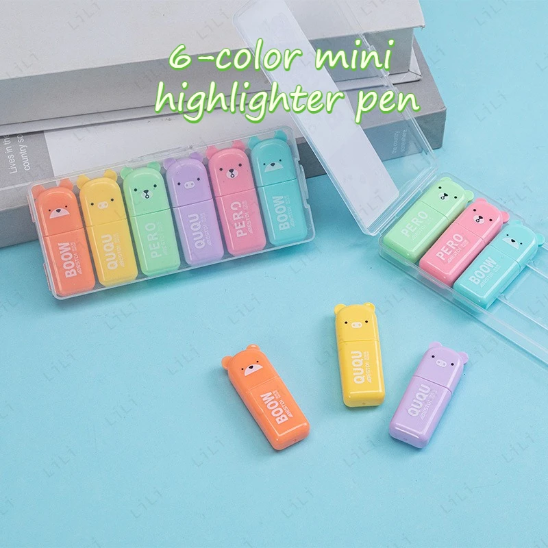 

Colorful Mini Cartoon Fluorescent Pen Set for Students Handbooks Graffiti Pen Creative Bear Styling Key Marking Pen