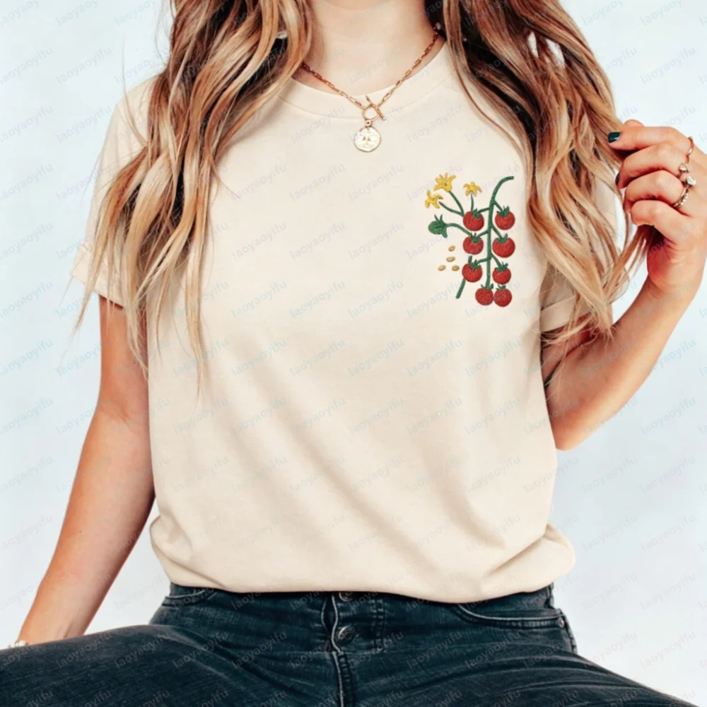 Tomatoes Fruit Botanical T-Shirt Cottage Core Clothes Vegan Culinary Shirt Tomato Gift Foodcore Tops Women Clothing Y2k Top