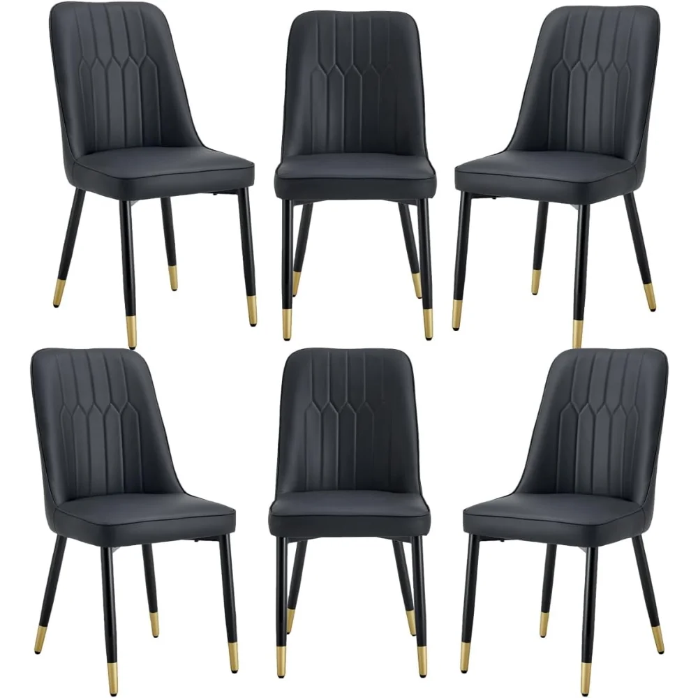 

Dining Chairs Set of 6，Modern Dining Chairs, Equipped with PU Leather Backrest Cushions and Black Metal Legs
