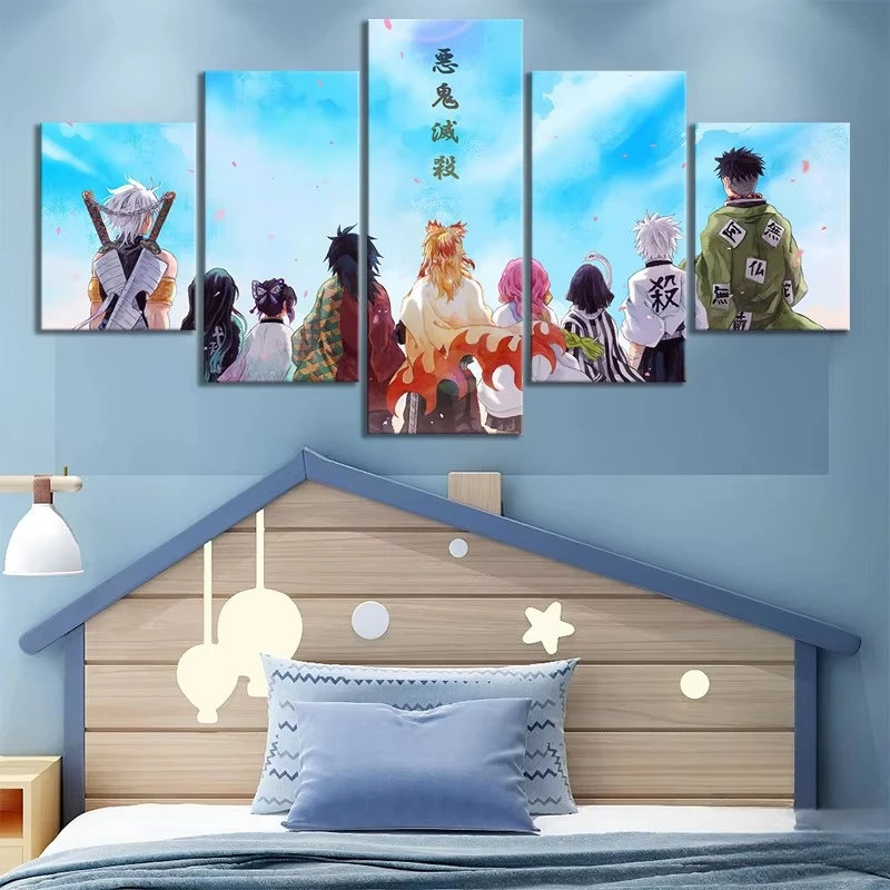 Unframed 5Pieces Pillars Demon Slayer Kimetsu No Yaiba Anime Picture Artwork Canvas Wall Art Paintings for Bedroom Decor Gift