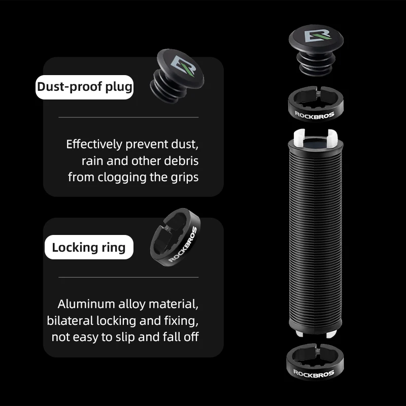 ROCKBROS Bicycle Handlebar Grips Rubber Soft MTB Mountain Bike Grips Dustproof Handlebar Protect Cover Aluminum Alloy Lock Ring
