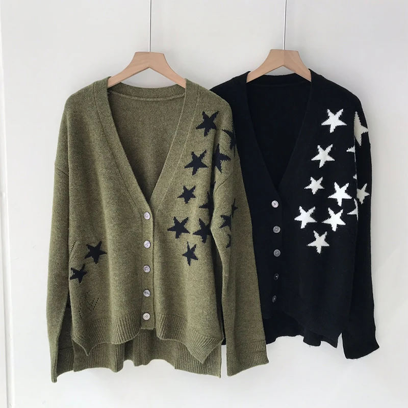 

Zadig Casual Sweater Women Loose Fashion Stars Cashmere Pullover Tops Female Chic Button V-Neck Long Sleeve Winter Cardigans Top