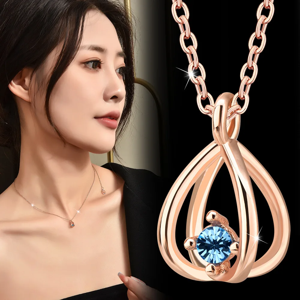 Collana da donna in acciaio al titanio, collana con clavicola con zirconi a lanterna per dicembre, collana a 12 colori per dicembre