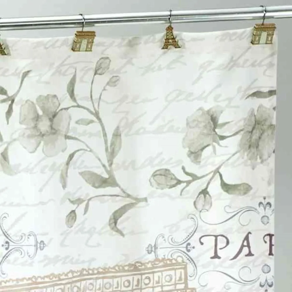 مجموعة دش بوتانيك باريس الأنيقة مع ستارة قماش وخطافات زخرفية لديكور الحمام الأنيق #4