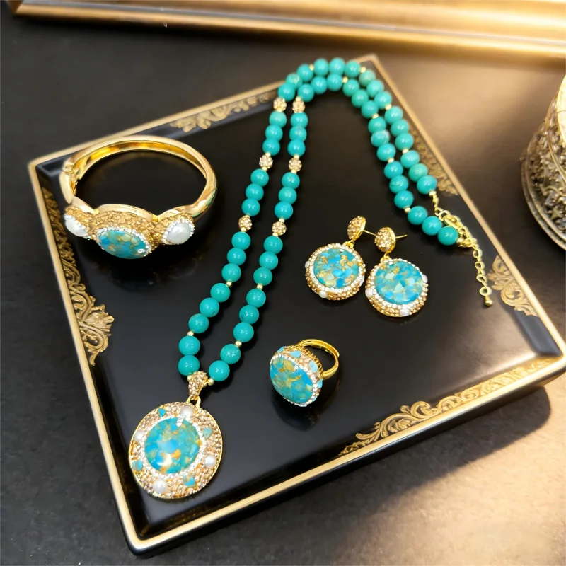 Medieval Turquoise Natural Pearl Necklace Purify Negative Energy Enhance Courage Confidence Vintage Boho Jewelry