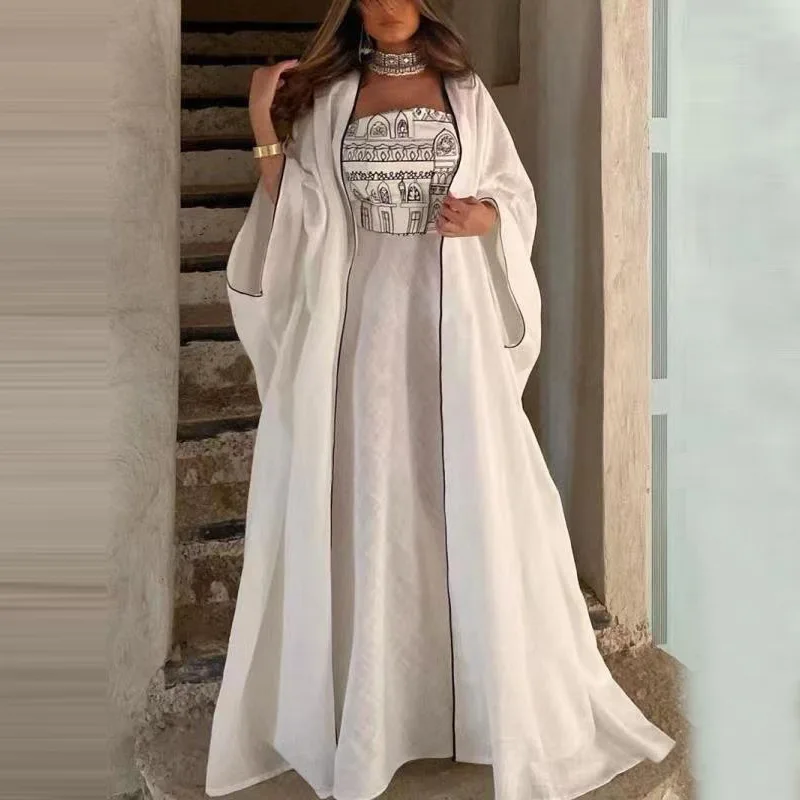 

Temperament Casual Long Loose Shawl Chest Wrap Dress Dress Set 2025 Fashion High Street Women's Clothing Spring And Autumn New