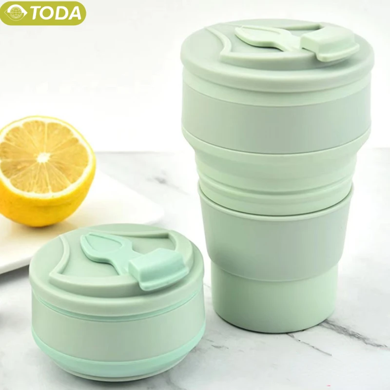 Silicone Folding Coffee Cups, Leak Proof, Portable, Resistant, High Temperature, Tea Cup with Lid, 350 /500ml