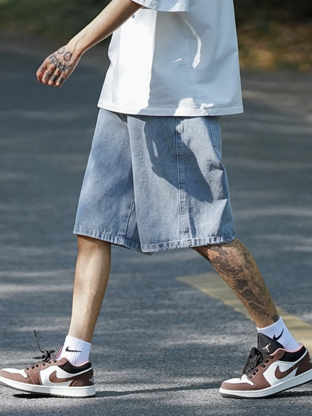 

Light Wa Men's Denim orts Summer Casual Thin Five-Point Pants Trendy Loose Fit Straight Leg Jeans Youth ular Sle