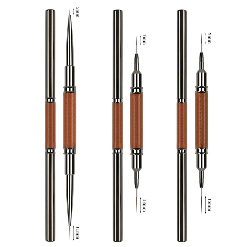 1/3 قطعة مزدوجة الرأس خشب الصندل مقبض الفن بطانة دهان داي فرشاة رسم خطوط شريط زهرة اللوحة القلم UV فرشاة جل #6